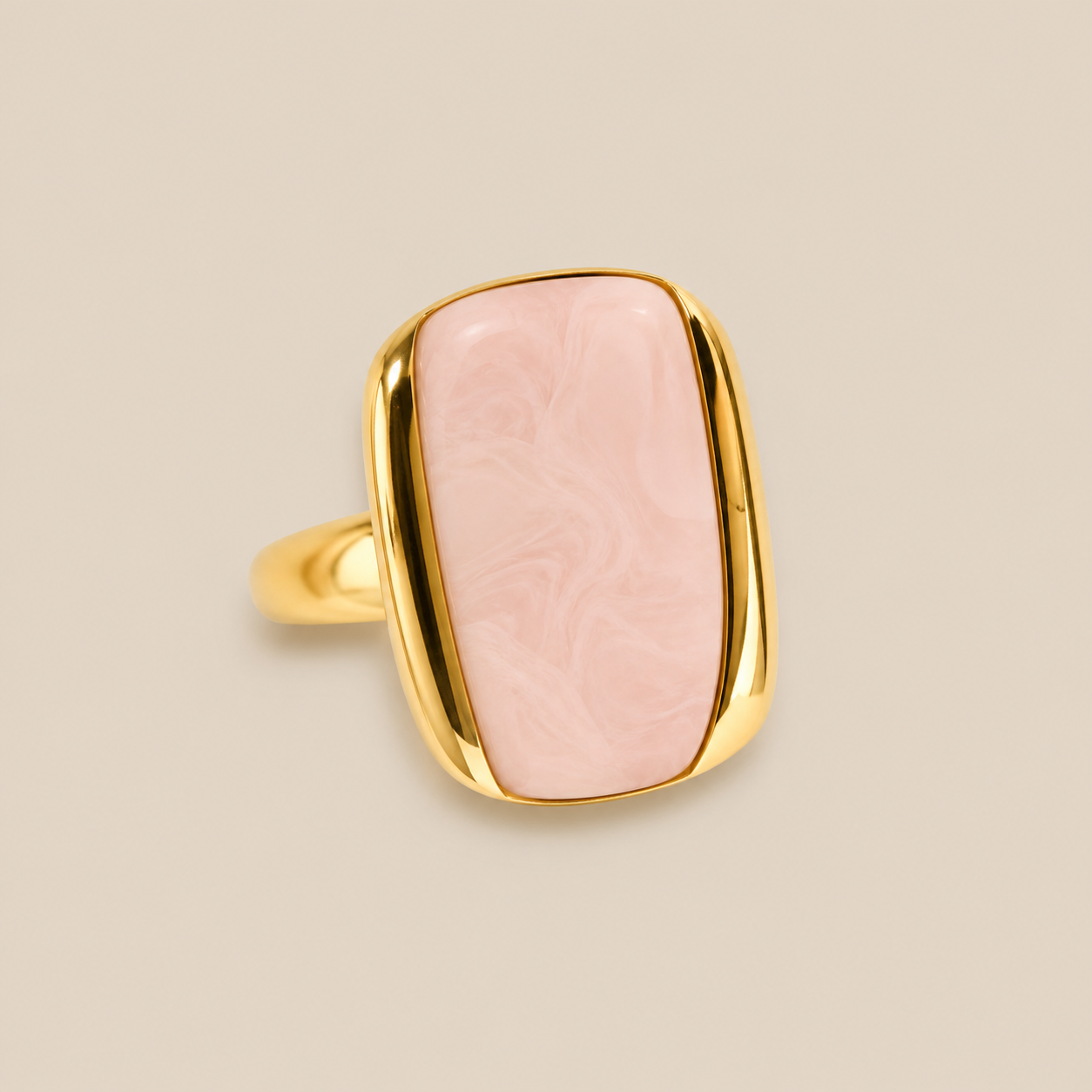Anillo Eterna de acero dorado con piedra de vetas naturales, diseño ajustable, rosa