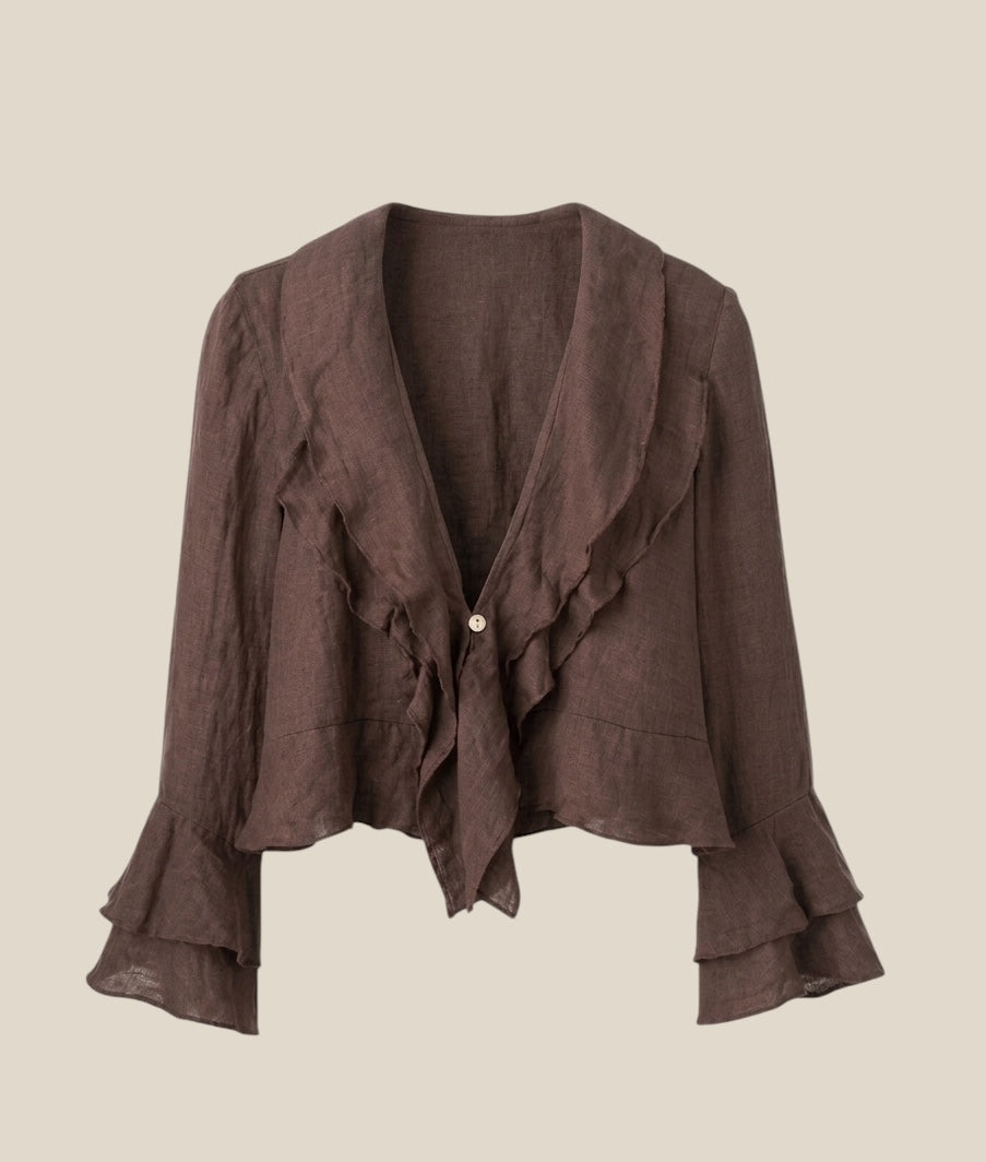 Blusa lino 100% Calma chocolate - vista completa de la blusa