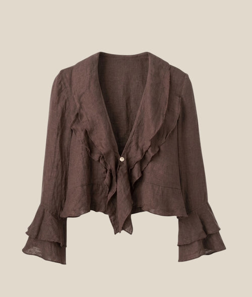 Blusa lino 100% Calma chocolate - vista completa de la blusa