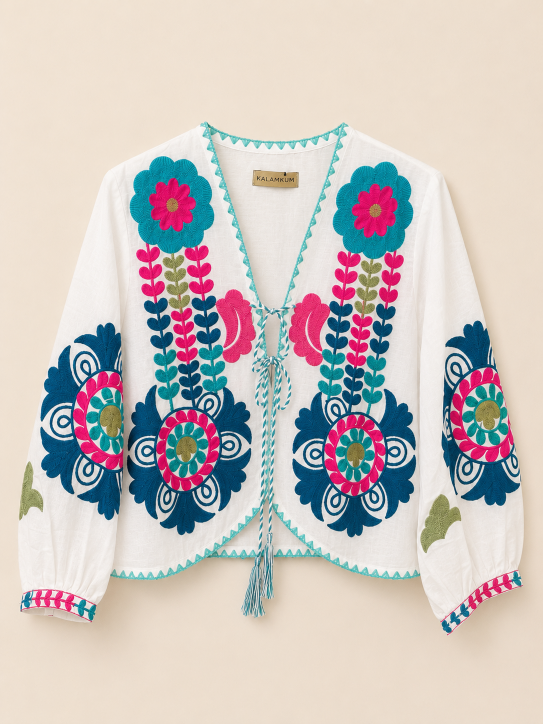 Blusa chaquetita de algodón 100% de la india bordada