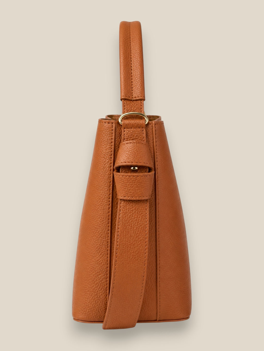 Bolso Daniella de piel auténtica en color camel - vista de perfil