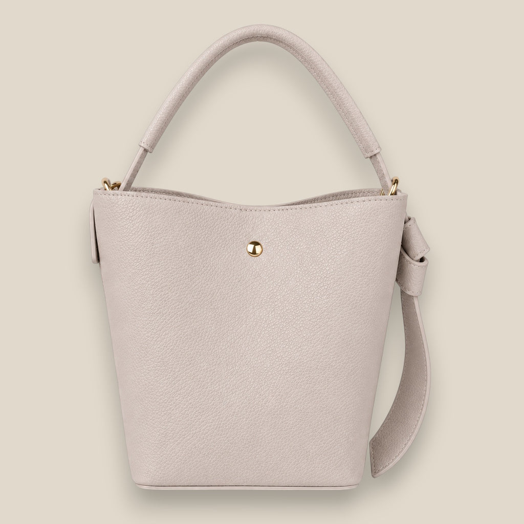 Bolso Daniella de piel auténtica en color taupe claro- vista de perfil