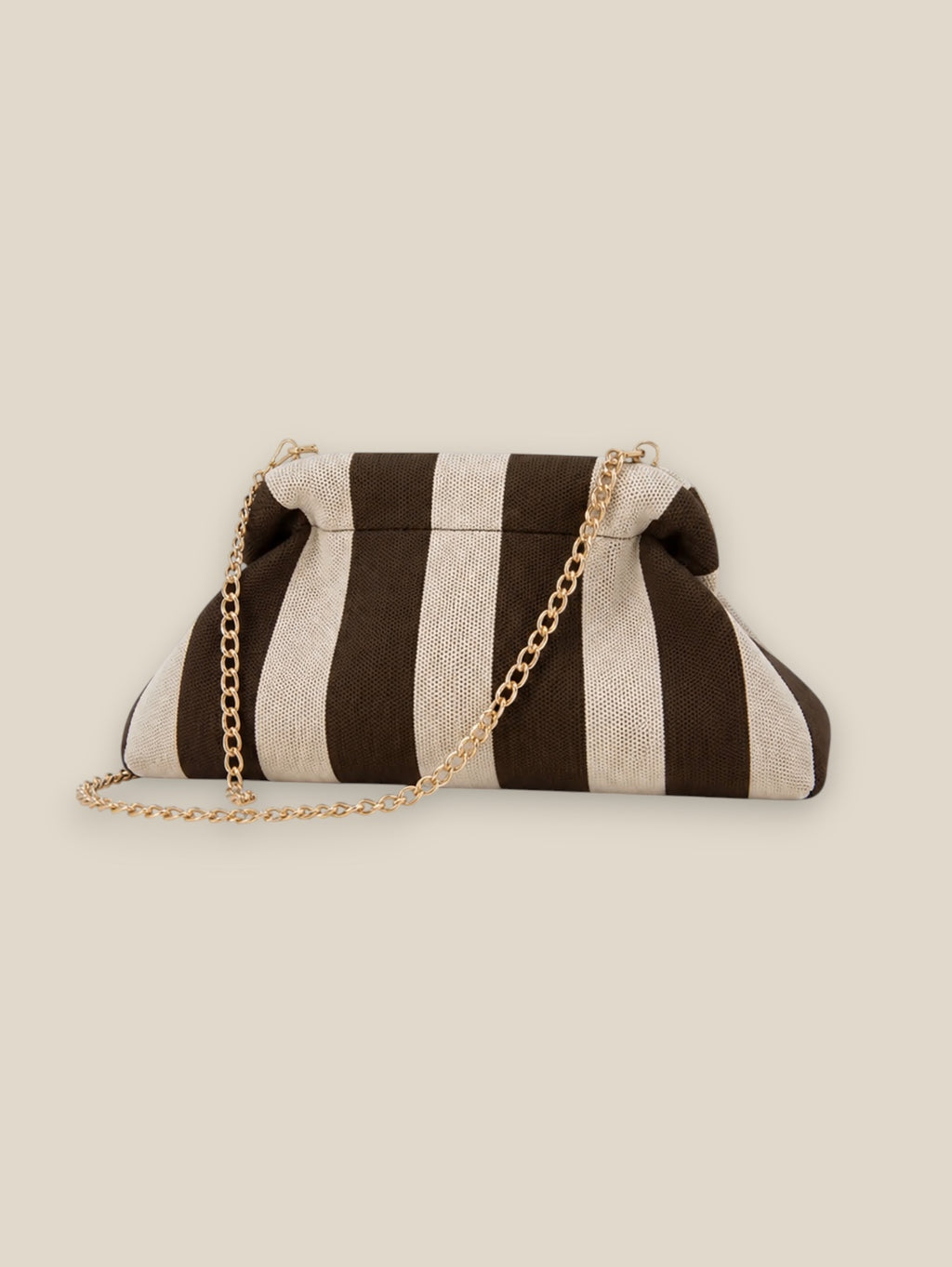 Bolso clutch rayas marrón y amarillo con cadena dorada - Bolso Rayas