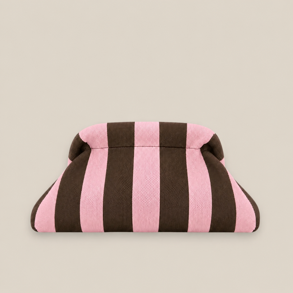 Bolso clutch rayas marrón y rosa con cadena dorada - Bolso Rayas Riviera