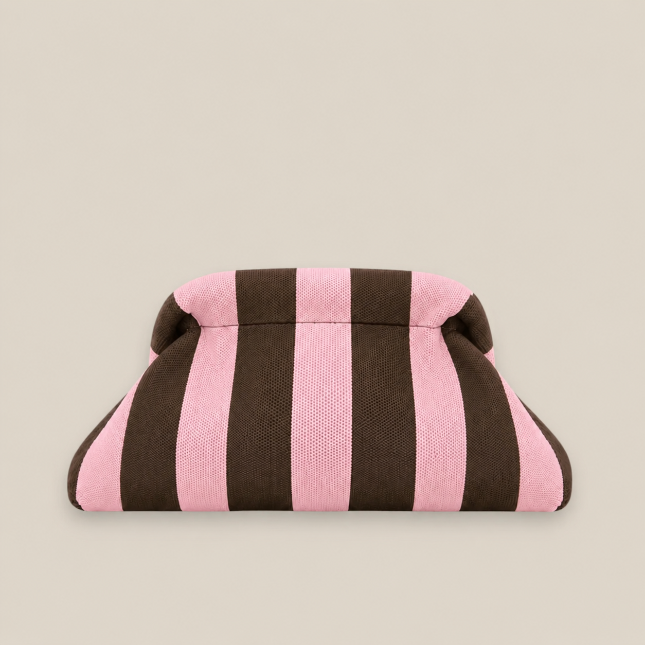 Bolso clutch rayas marrón y rosa con cadena dorada - Bolso Rayas Riviera