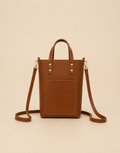 Bolso de piel granulada camel Alejandra con doble cierre,