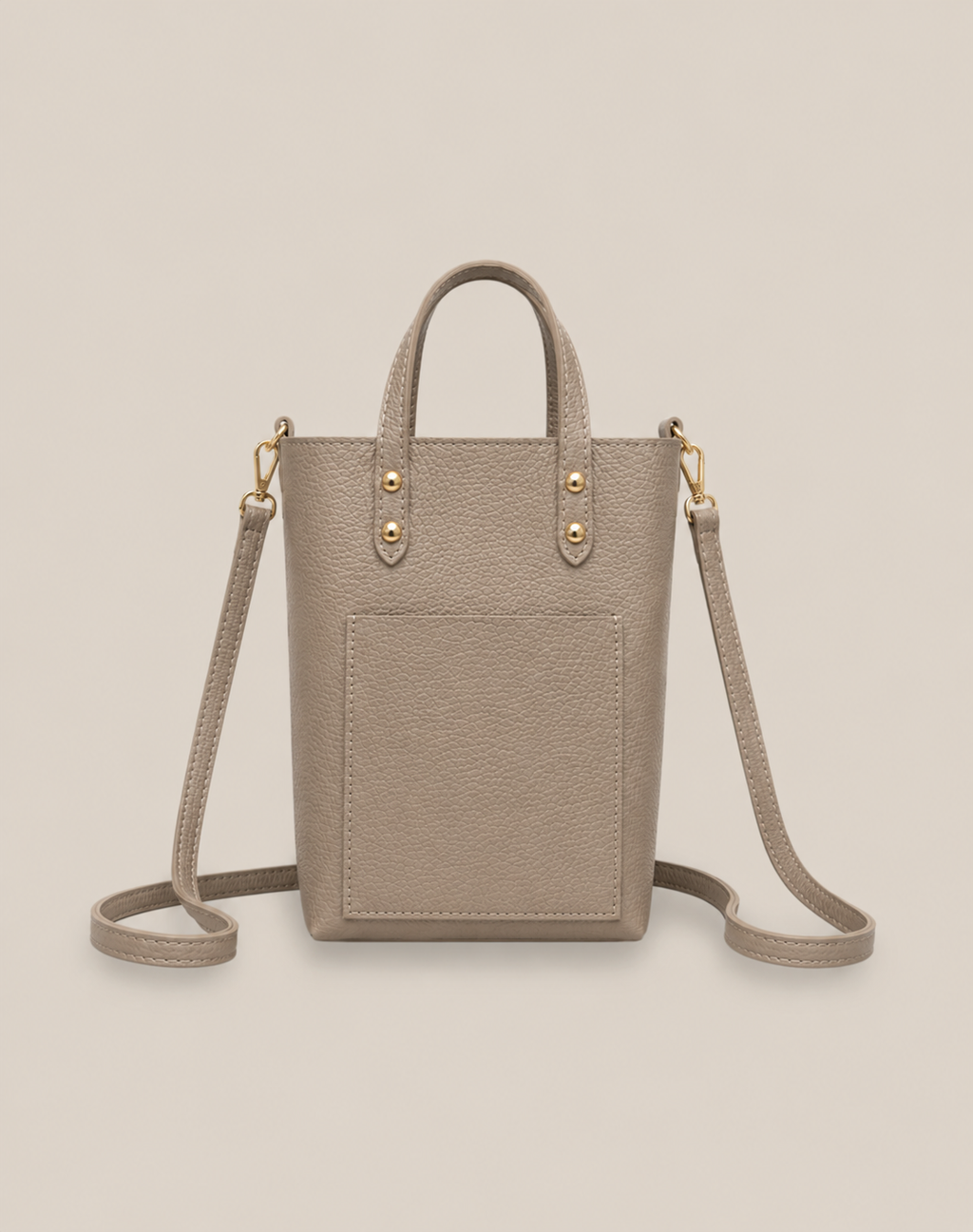Bolso de piel granulada taupe Alejandra con doble cierre, visto de frente