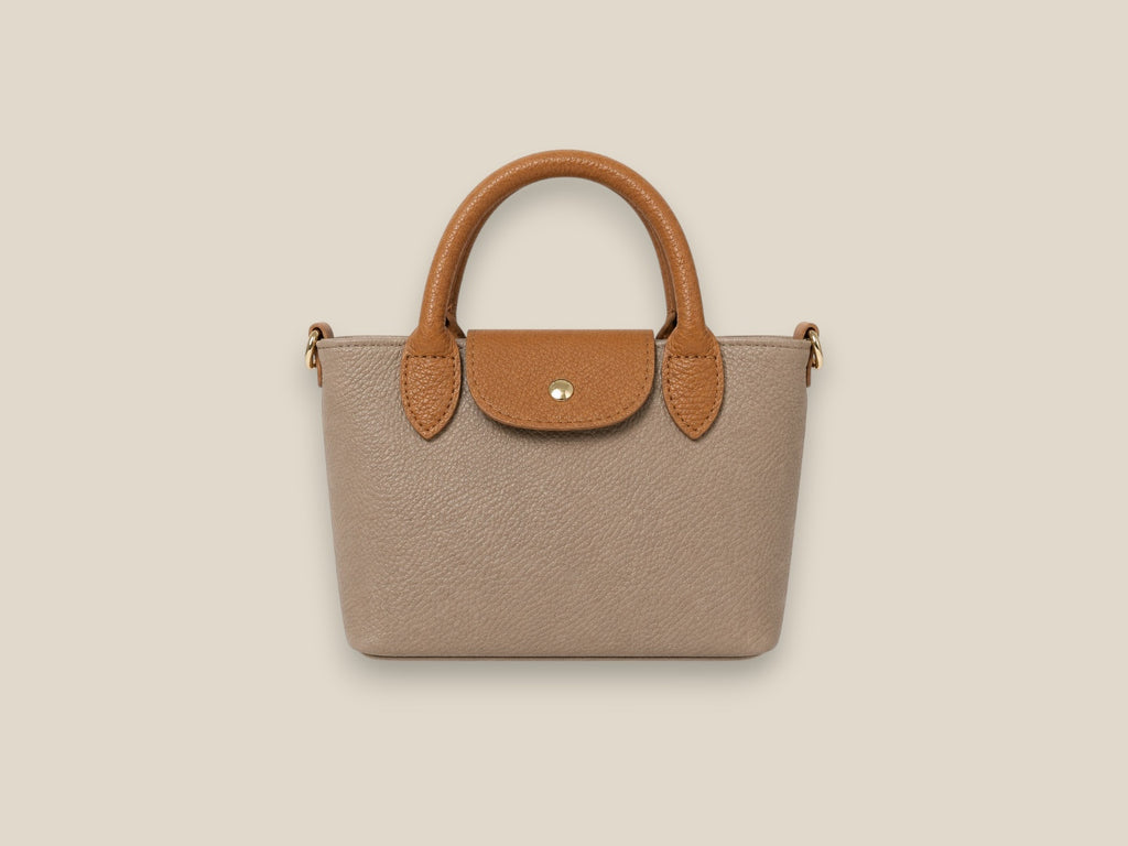 Bolso taupe oscuro de piel genuina autentica 