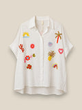 Camisa Bordada Summer de lino 100% natural con bordados artesanales a mano, talla única S a L, edición limitada