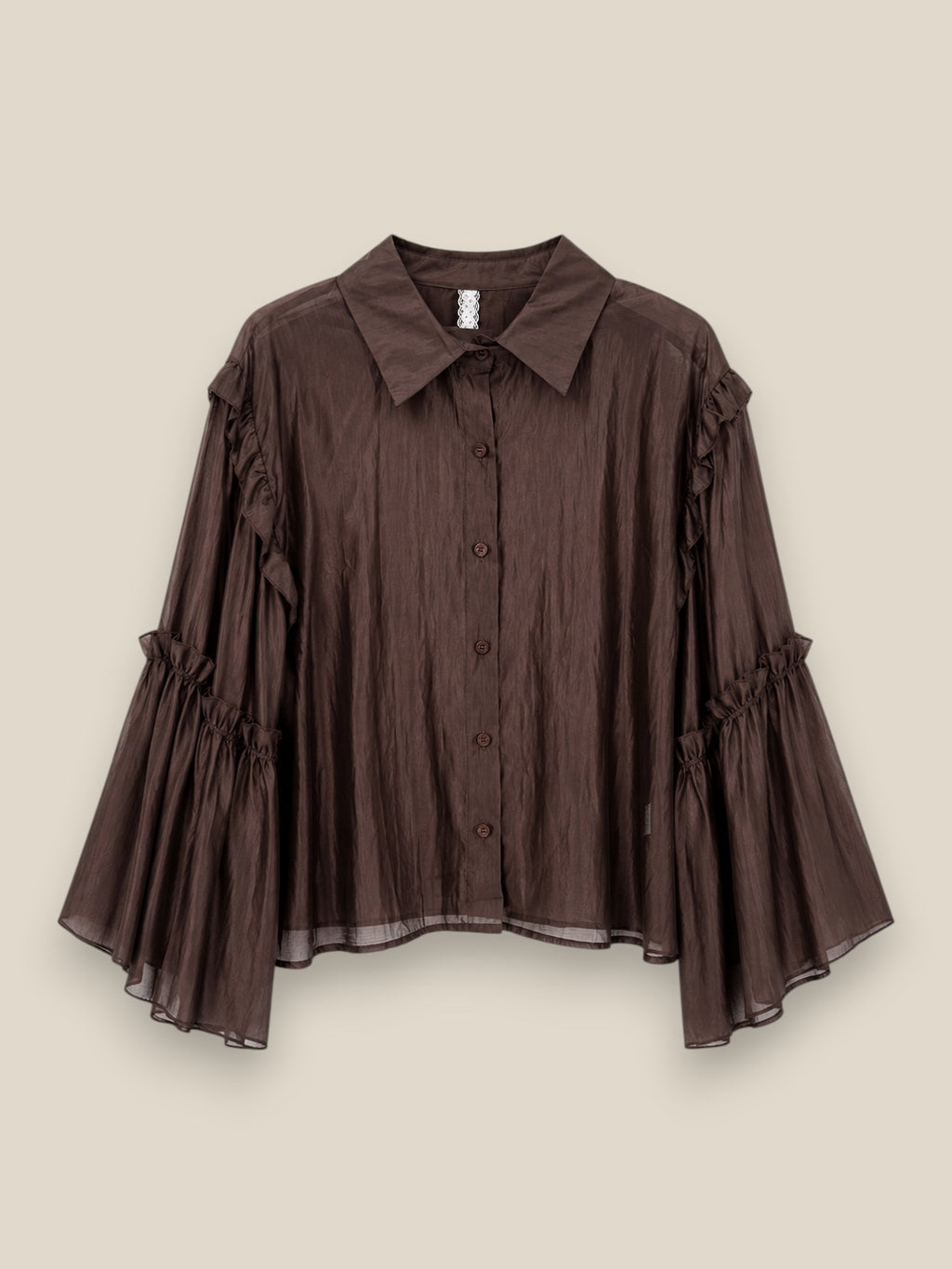 Camisa Moka de manga acampanada con pliegos y tejido suave ligeramente transparente, talla única – QUIERETE MUXO