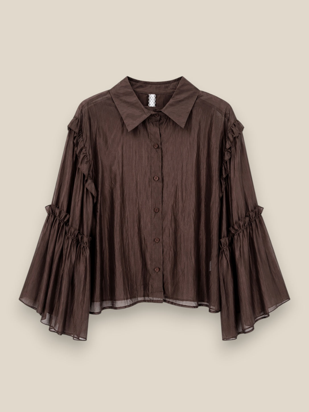 Camisa Moka de manga acampanada con pliegos y tejido suave ligeramente transparente, talla única – QUIERETE MUXO