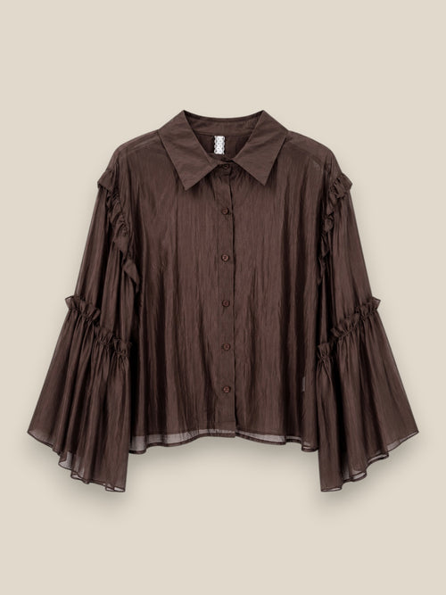 Camisa Moka de manga acampanada con pliegos y tejido suave ligeramente transparente, talla única – QUIERETE MUXO