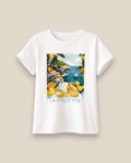 Camiseta Dolce Vita de 100% algodón con estampado veraniego y romántico, mangas remangadas, talla única