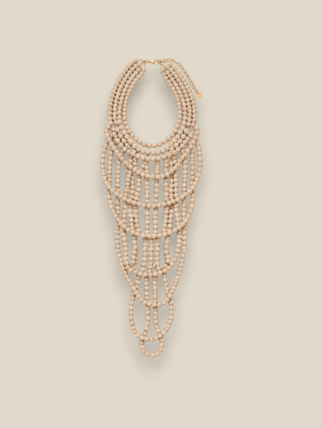 Collar Cascada de múltiples hilos de cuentas en tono crema natural con cierre dorado
