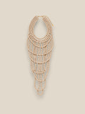 Collar Cascada de múltiples hilos de cuentas en tono crema natural con cierre dorado
