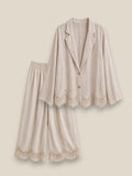 Conjunto de lino 100% natural — blazer oversize y pantalón culotte con detalle de encaje