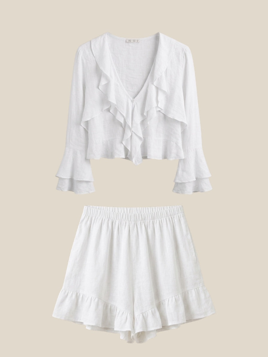 Conjunto lino 100% Calma blanco pantalón corto - vista completa