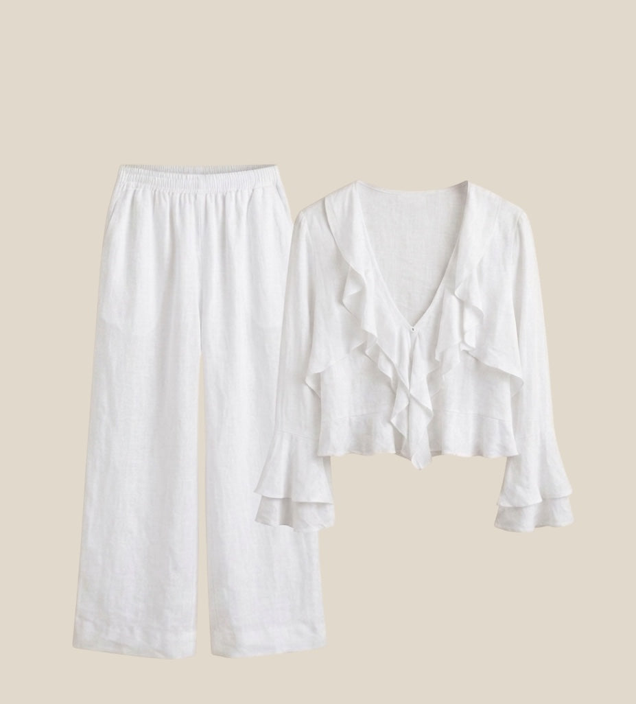 Conjunto lino 100% blanco- vista completa del conjunto 