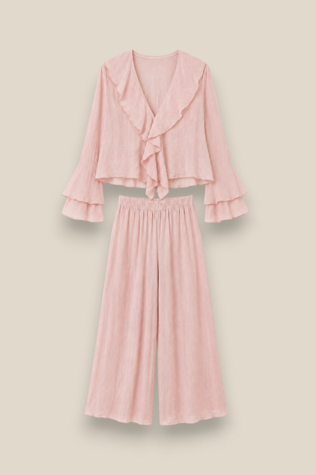 Conjunto lino 100% rosa- vista completa del conjunto 