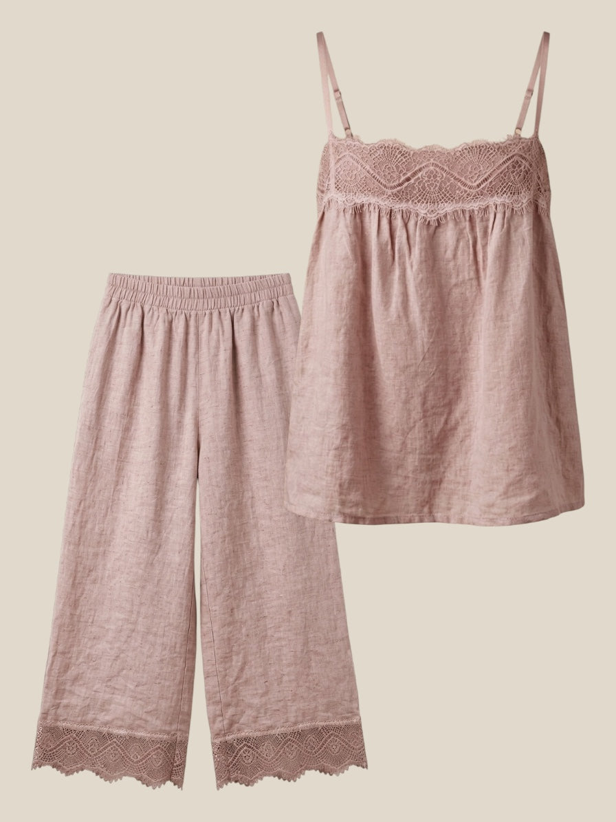 Conjunto lino Aura rosa apagado - vista completa del conjunto