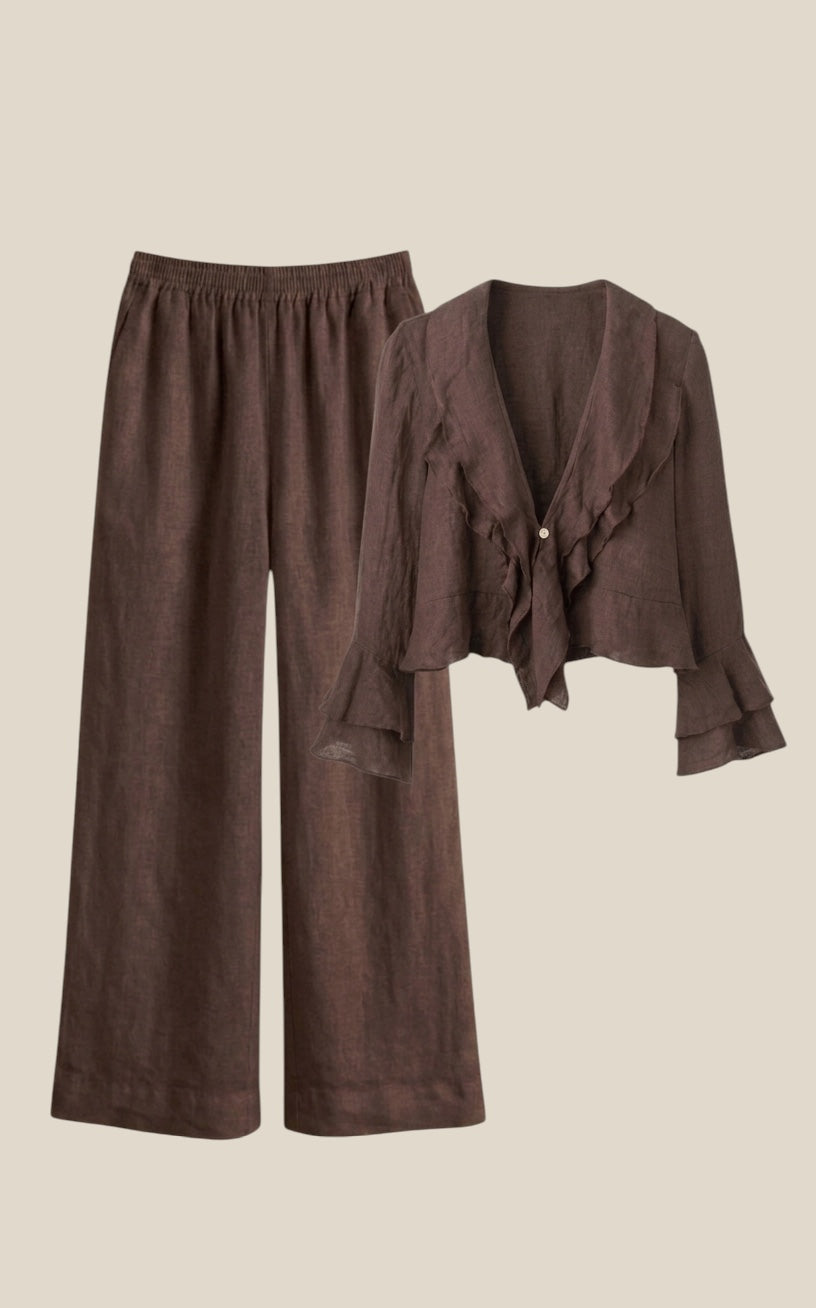 Conjunto lino 100% chocolate - vista completa del conjunto