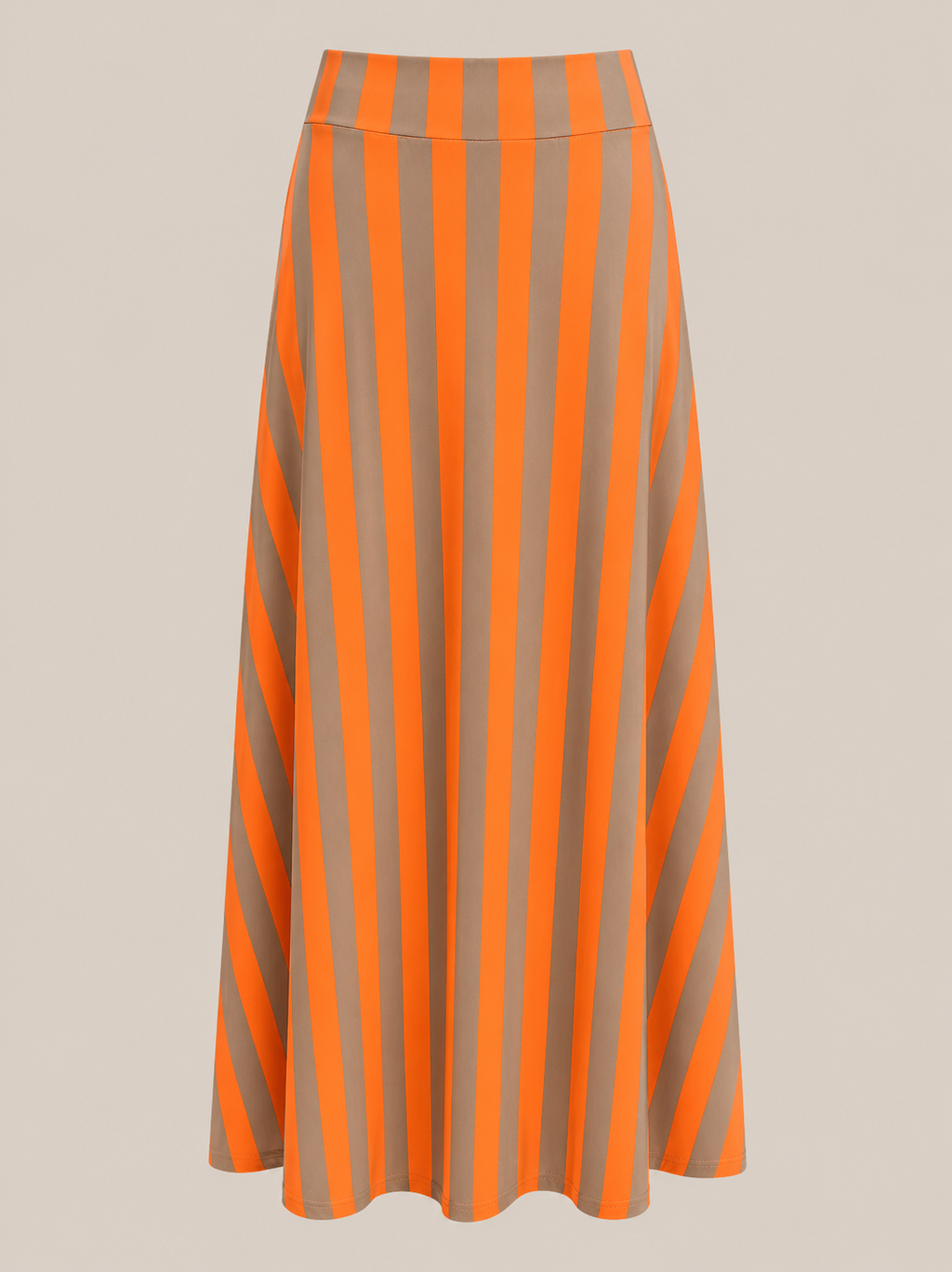 Falda Licra Fría Rayas en tonos naranja y taupe caída ligera y elegante