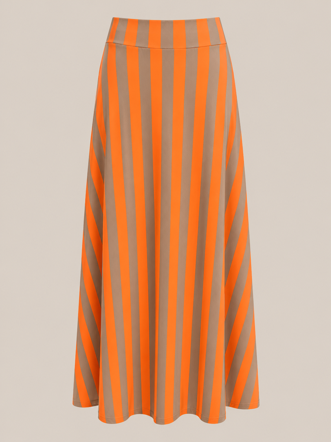 Falda Licra Fría Rayas en tonos naranja y taupe caída ligera y elegante