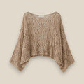 Jersey de punto calado oversize en tono beige con hombro caído — estilo boho y femenino