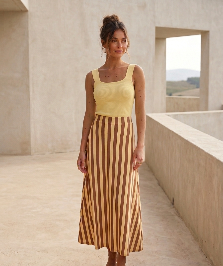 Modelo vistiendo el Top Punto Fino Quiérete, look cómodo y estiloso para el verano