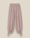 Pantalón bombacho satinado lazada rosa cintura elástica alta y lazadas en los bajos, talla única