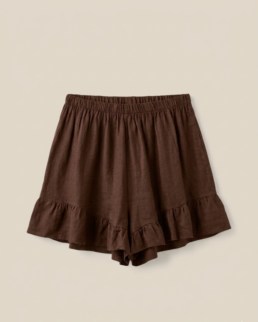 Pantalón corto lino 100% Calma chocolate - vista completa