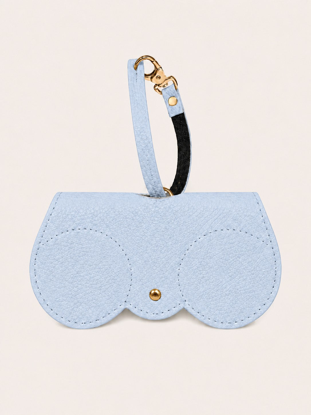 Portagafas celeste de piel texturizada con mosquetón, colección de colores