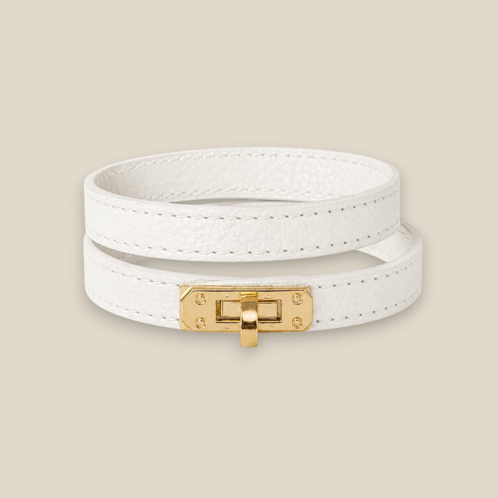 Pulsera de piel 100% KELLY de doble vuelta con cierre metálico dorado, disponible en blanca