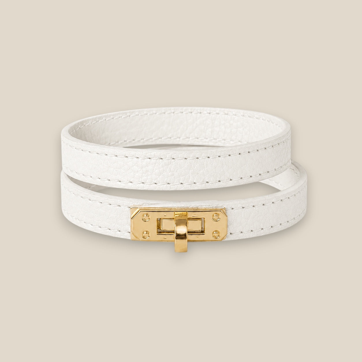 Pulsera de piel 100% KELLY de doble vuelta con cierre metálico dorado, disponible en blanca