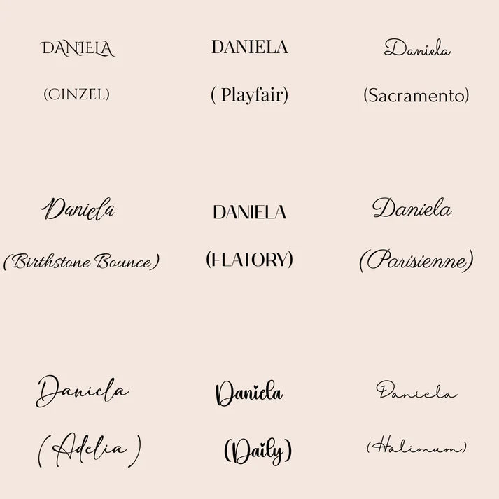 Tipos de letra disponibles para personalizar tu gargantilla de eslabones