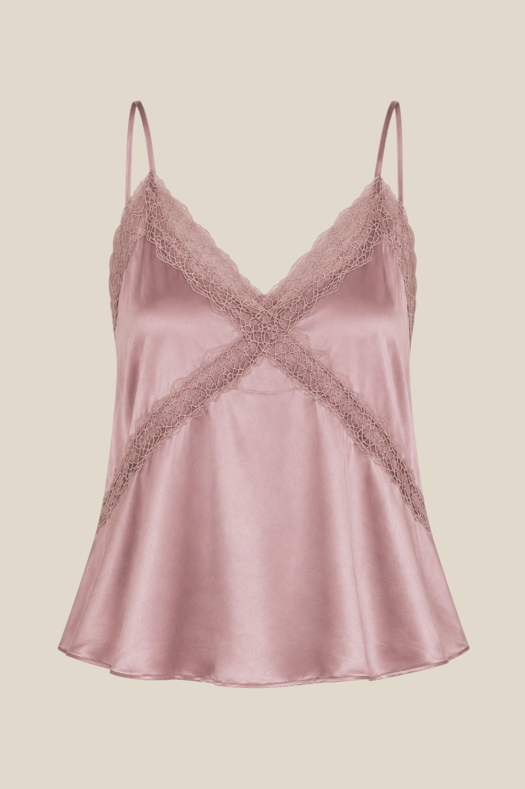 Top lencero satinado Rosa Empolvado Esenzia con tirantes ajustables y sutil efecto arrugado en la tela