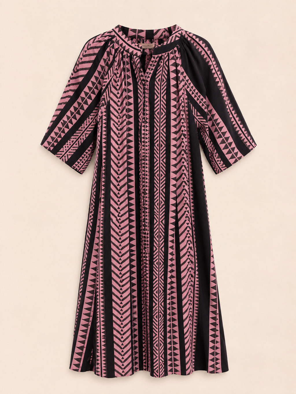 Vestido Kalami 02 colores rosa y negro 100% algodón de la india