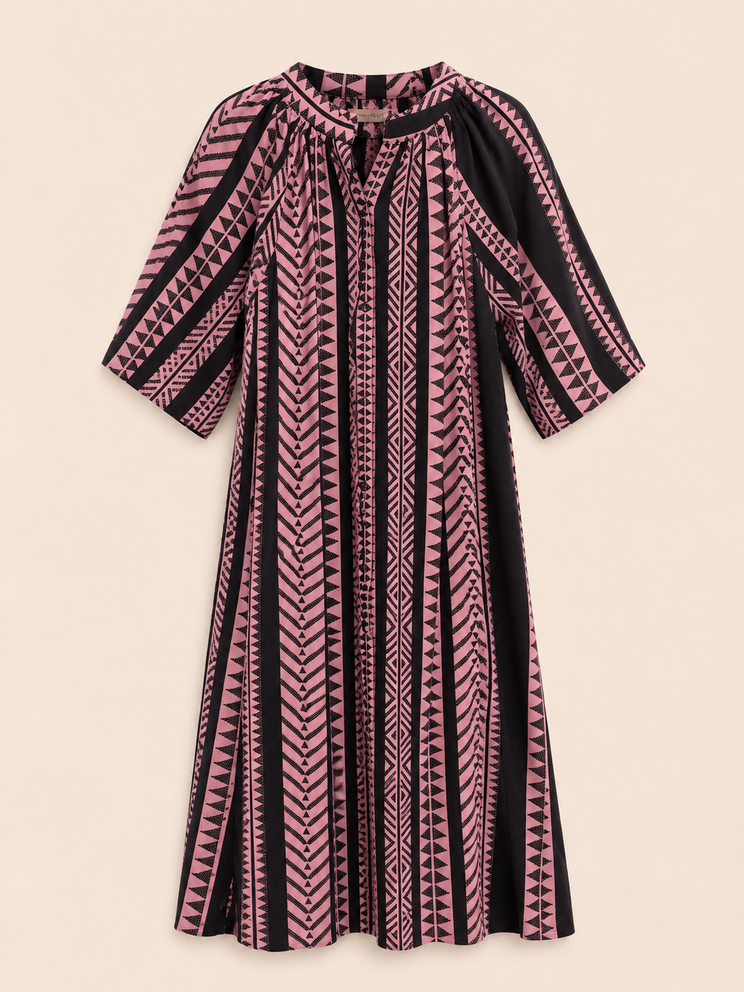Vestido Kalami 02 colores rosa y negro 100% algodón de la india