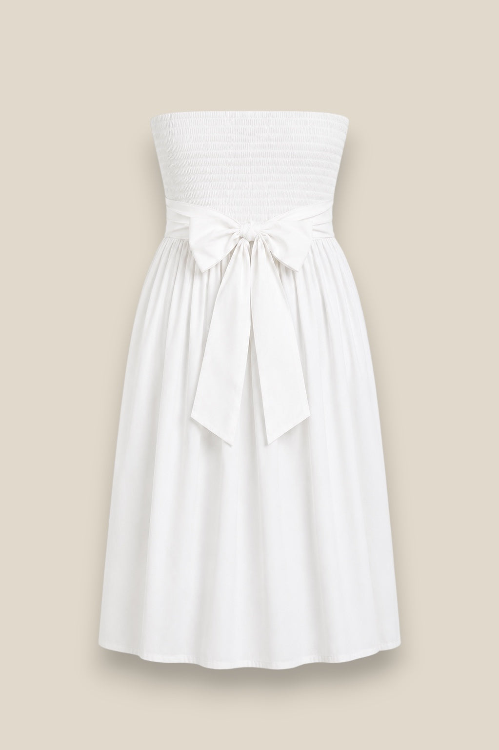 Vestido Lazada midi en 100% algodón con escote abullonado y lazada en cintura, color blanca parte trasera