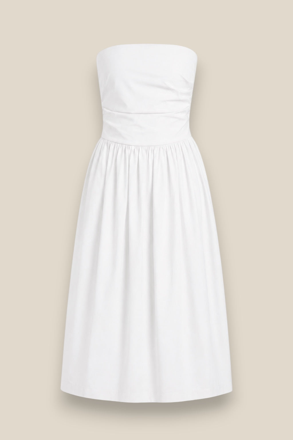 Vestido Lazada midi en 100% algodón con escote abullonado y lazada en cintura, color blanco