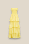 Vestido de volantes largo hasta el suelo en 100% algodón, con 4 volantes escalonados amaraillo