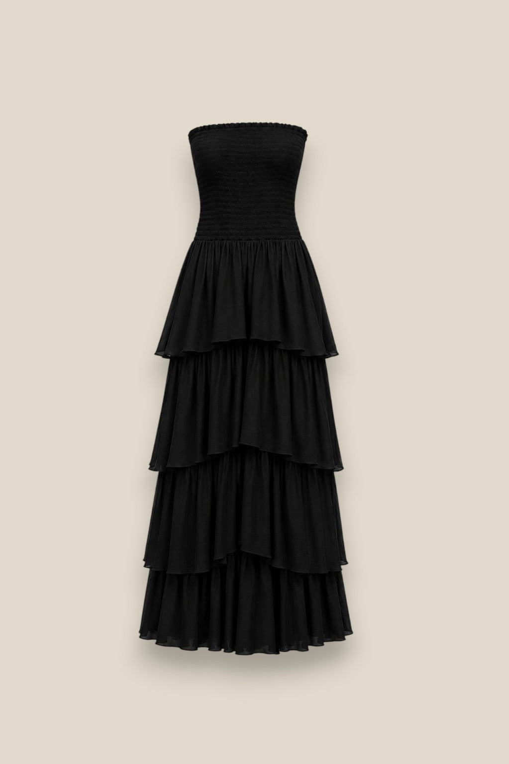 Vestido de volantes largo hasta el suelo en 100% algodón, con 4 volantes escalonados negro
