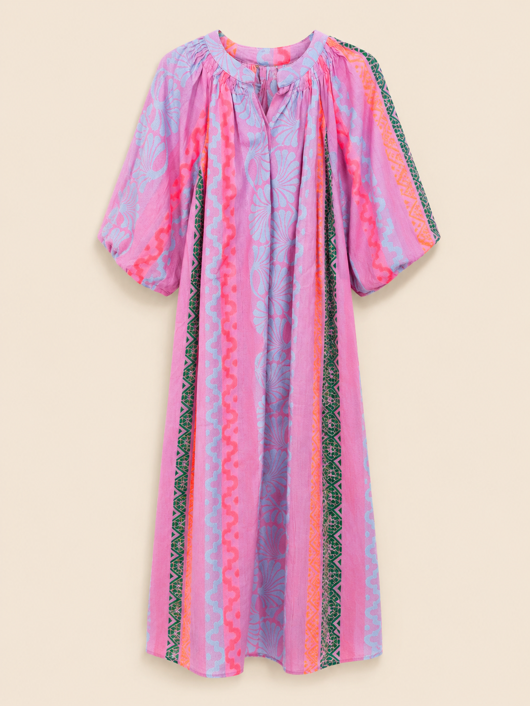 Vestido kalami 100% algodón de la India artesanalmente tonos rosa