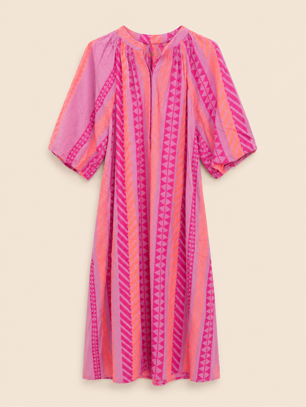 Vestido kalami 100% algodón de la India artesanalmente tonos rosa y naranja
