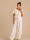 conjunto Ibiza de algodón y lino con detalles flúor