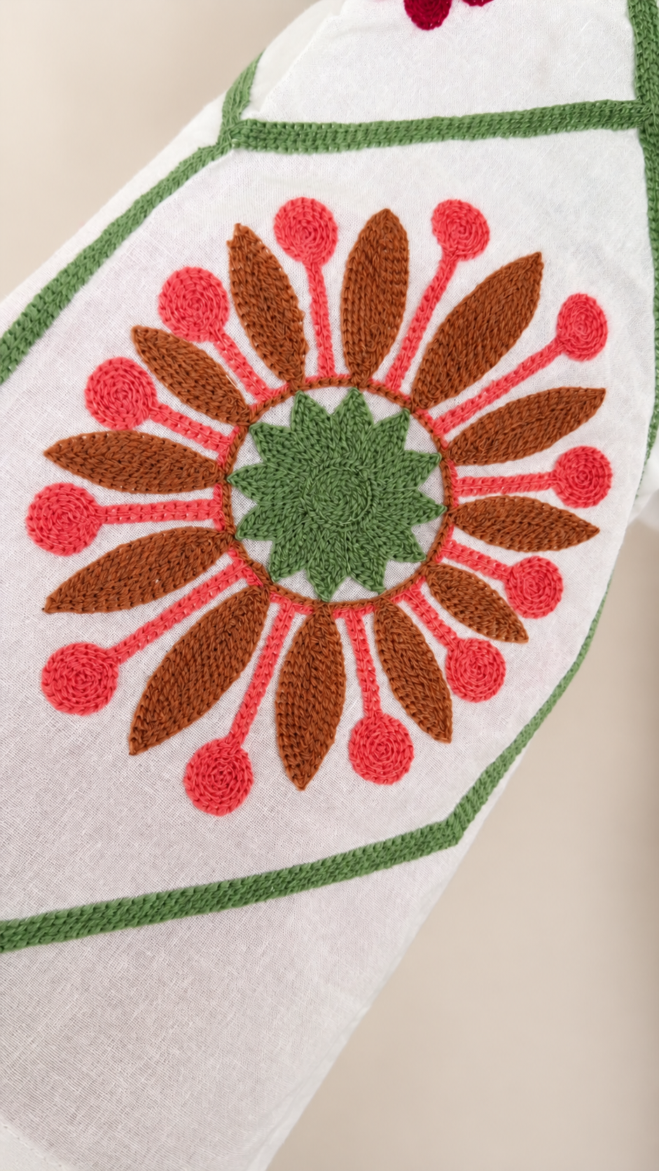 detalle parte trasera de  Vestido bordado 100% algodón indio 