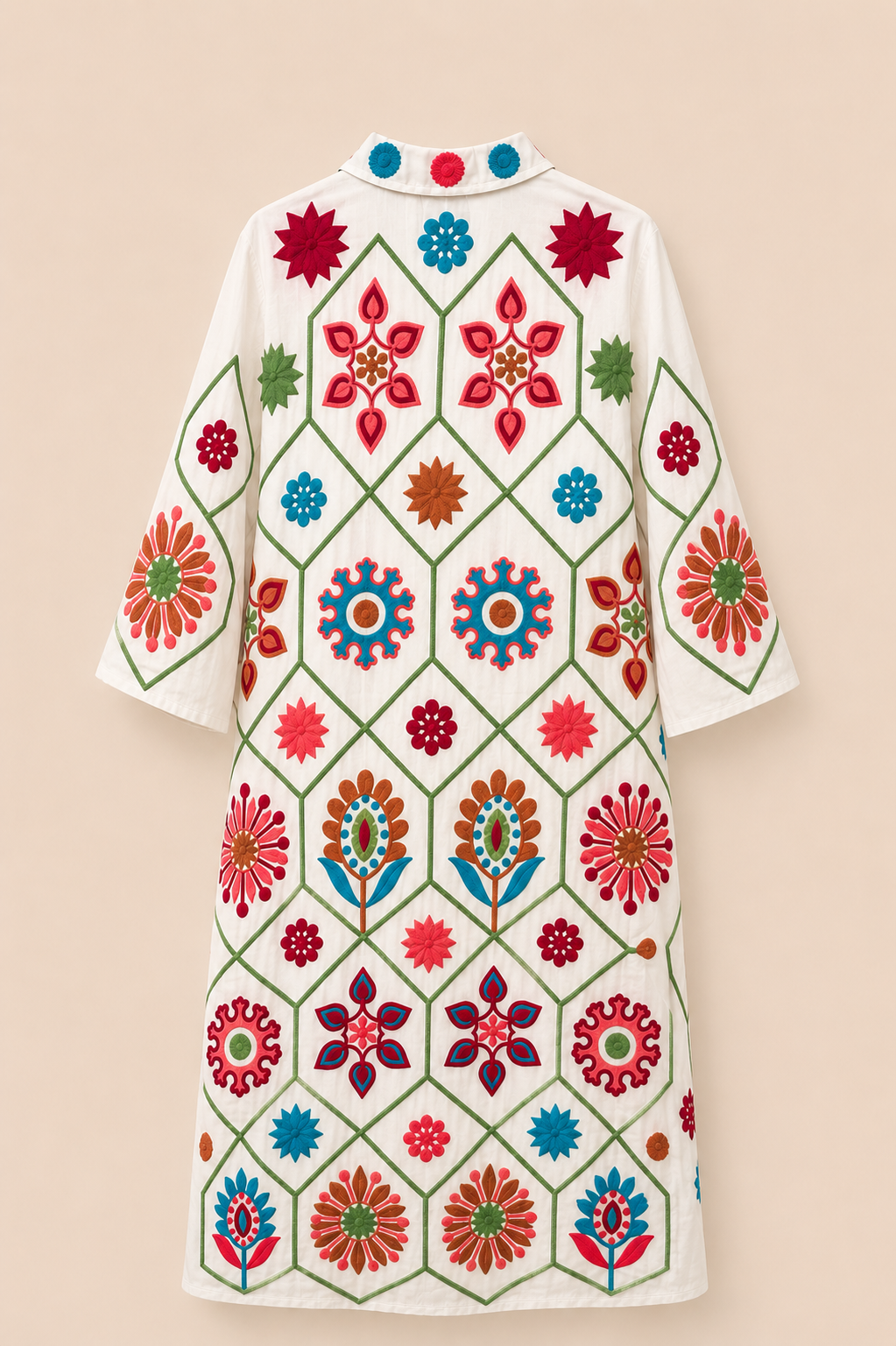 parte trasera de  Vestido bordado 100% algodón indio 