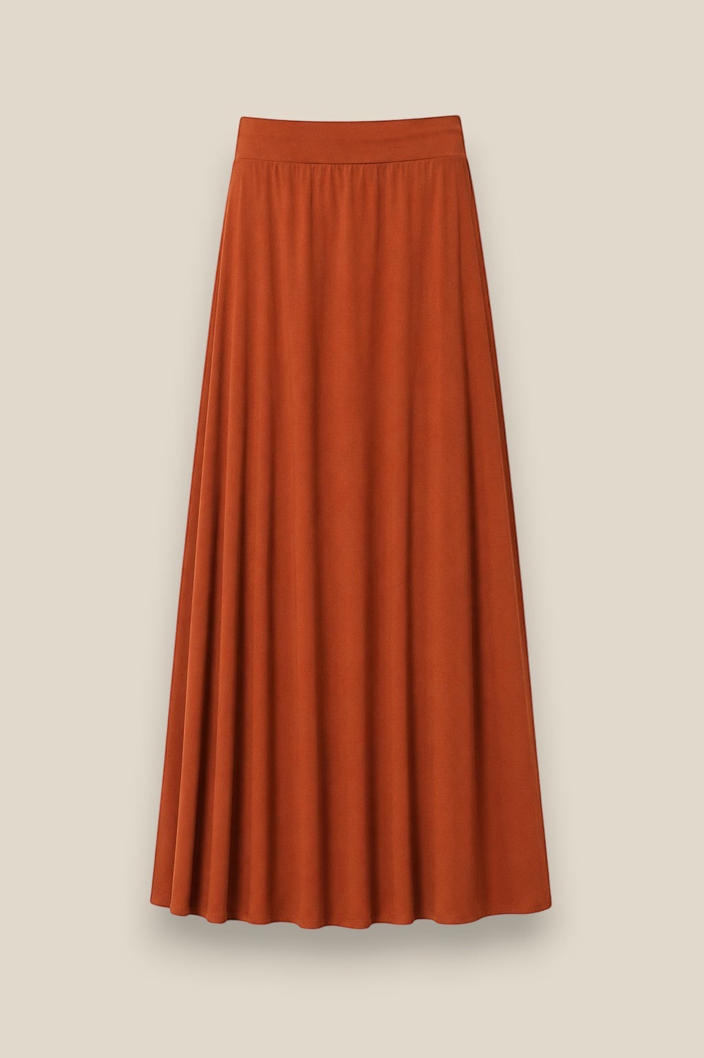 QUIERETE MUXO by Esenzia burnt orange lycra maxi skirt with elasticated waist