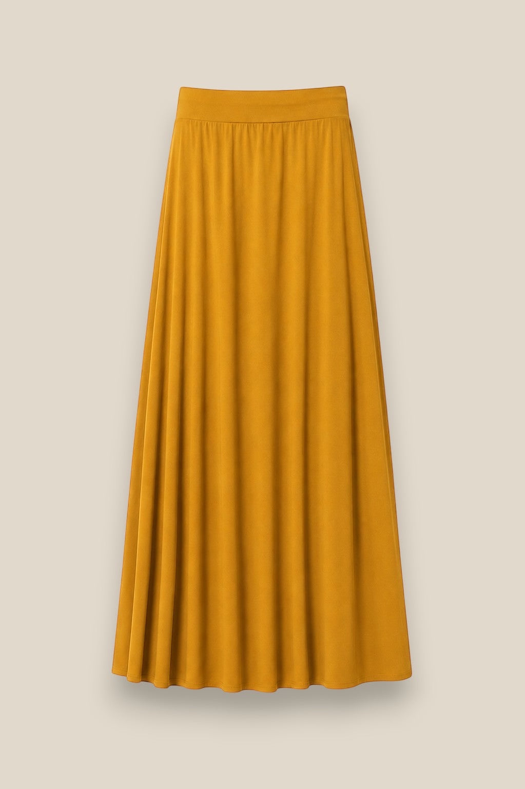 QUIERETE MUXO by Esenzia mustard yellow lycra maxi skirt with elastic waistband