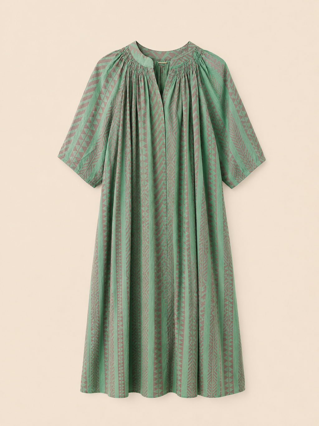 vestido kalami de origen indio artesanal de alguno 100%  vista delantera verde